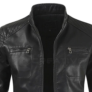 Vente chaude hommes veste en cuir toile col montant peau de vache coupe-vent respirant à capuche hiver mode - Product Image 6