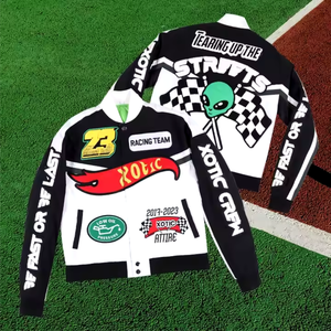 Chaqueta de carreras personalizada Unisex Biker motocicleta Vintage Streetwear Casual Stand Varsity chaqueta al aire libre Street Racing Jacket - Product Image 1