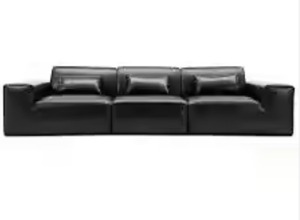 Italian Minimalist Style Genuine Leather Modular Sectional Sofa Set Tofu Block <b>Black</b> Sponge MULUNKA for Living Room - Product Image 4
