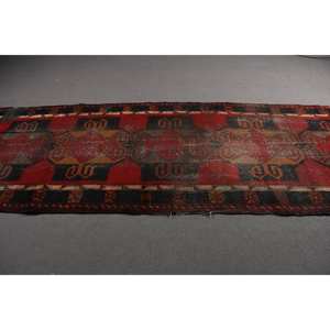 Turkish 3,6x11,2 ft Rug, <b>Runner</b> Vintage Rug, <b>Red</b> Black Moroccan Rug - Product Image 3