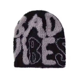 Offre Spéciale 100% coton thermique Mohair Beanie chapeaux haute qualité imprimé motif vêtements d'hiver Logo personnalisé meilleure qualité - Product Image 2