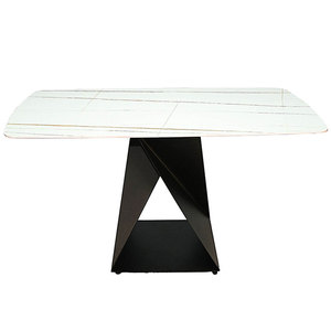 Rectangular 140x80cm <b>Dining</b> <b>Table</b> High Quality Stone Top Iron Legs Minimalist Style Walnut <b>Wood</b> Assembled <b>Extendable</b>-BA68038 - Product Image 1