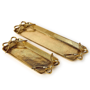 Modern Handcrafted Eco-Friendly Gold Metal <b>Tray</b> with Texture Dishwasher Safe for Home & Hotel Use - Product Image 2