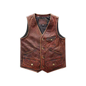 Chaleco de cuero de moto personalizado para hombres logotipo OEM de estilo de motorista duradero disponible al por mayor - Product Image 2