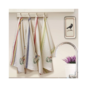 Serviettes de cuisine en coton biologique brodées à la main, motif golf, 400-500 GSM, tissage slub, biodégradables, écologiques, antimicrobiennes, durables - Product Image 5