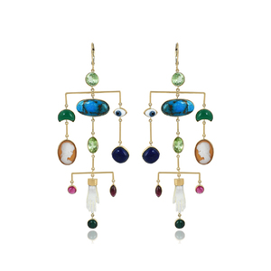 Joyería Fina de Plata Personalizada, Chapado en Oro Brillante Genuino, Plata de Ley 925, Turquesa, Pendientes de Piedras Multicolores, Pendientes Hechos a Mano - Product Image 1