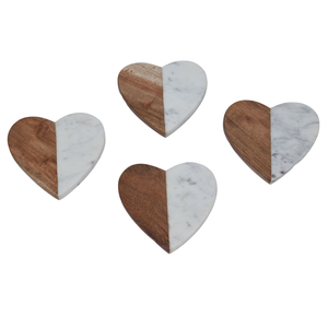 Luxury <b>Wood</b> Marble Coaster Set <b>Heart</b> Shape Cup Coffee Mug Table Mat Unique Design Custom Best Quality - Product Image 6