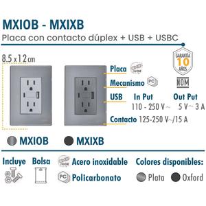 Tomacorriente Ensamblado con Placa, MXIXB-004, 4 Piezas, Salida USB A/USB C/Dúplex, 110/125-250 VCA, 15 A, 50/60 Hz, 5 VCC, 3 A - Product Image 2