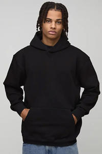 Sweat à capuche d'hiver pour homme, noir, surdimensionné, imprimé numérique brodé, logo personnalisable sur le devant, respirant, tissu tricoté 100% coton - Product Image 3