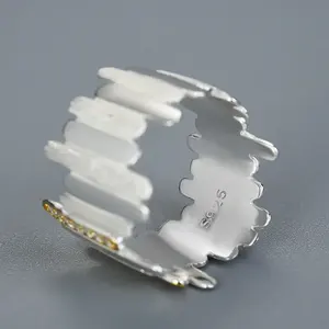 แหวนเงินแท้ทำมือลายเส้นขนานประดับเพชรซิร์คอน เครื่องประดับแฟชั่นลำลองทันสมัยสำหรับงานปาร์ตี้ - Product Image 4