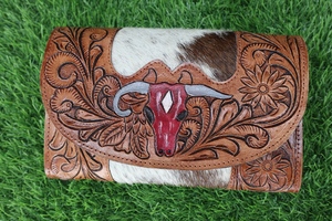 Pochettes pour femmes Portefeuille en cuir véritable avec design sculpté à la main Fabricant et grossiste de cheveux en cuir usiné occidental sur sac à main - Product Image 5