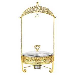 Hotel Wedding Banquet 8.0L Stainless Steel <b>Food</b> <b>Warmer</b> Gold Buffet Alcohol <b>Heating</b> Round Chafing Dish - Product Image 1