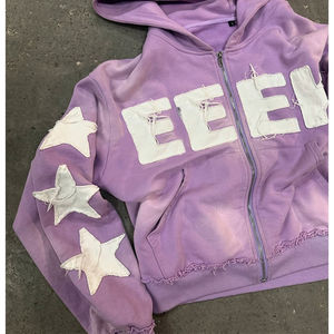 Ensemble sweat à capuche et pantalon de survêtement en coton 100% épais et respirant, avec patch brodé personnalisé effet vieilli, style streetwear délavé soleil, idéal pour l'hiver - Product Image 6