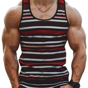 Rétro rayé graphique débardeurs pour hommes mode décontracté été sans manches 3D imprimé gilet ample col rond séchage rapide sport t-shirts - Product Image 3