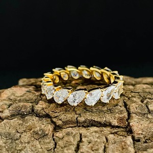 14K Solid Gold Colorless Pear Cut Moissanite Full Eternity Christian Luxury Wedding Band - Product Image 5