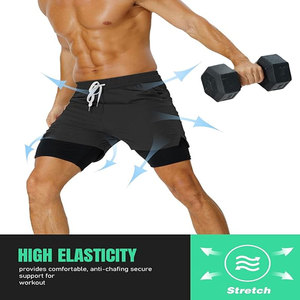 กางเกงขาสั้นชายหาดแบบ2-in-1ของผู้ชายเอวยางยืดรัดกล้ามเนื้อสำหรับเล่นเซิร์ฟแห้งเร็วลายพื้นสองชั้น - Product Image 4