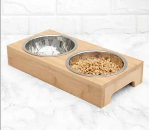 2025 Sustainable Bamboo Elevated Dog and Cat <b>Bowl</b> Stand with Easy-Clean <b>Ceramic</b> Feeding Dishes - Product Image 4