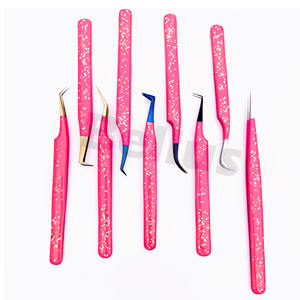 Personalizable 45 grados 90 grados curva bota punta puntiaguda fibra Acero inoxidable extensión de pestañas pinzas variedad conjunto herramientas - Product Image 6