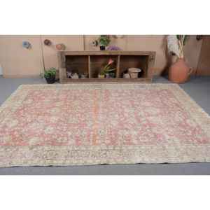 Tapis Vintage Oriental en Laine Rose Beige 6.7 X 10.1ft Patchwork Design pour Salon Couloir Décor Plat Tissage Technique Latex - Product Image 4