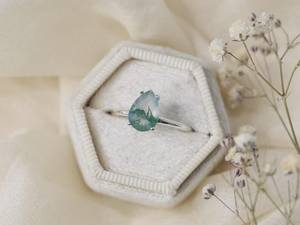 Handmade Pear Moss Agate Ring 925 Sterling Silver Rhodium Plated Vintage Luxury Elegant <b>Gift</b> for Women - Product Image 4