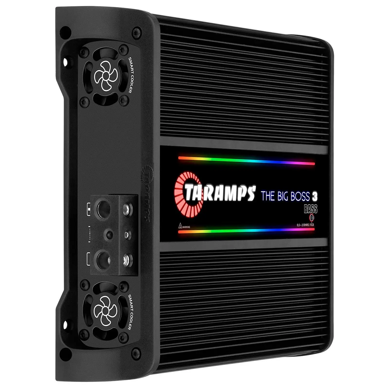 タランプビッグボス3ベースブラックカラーアンプ0.5〜2オーム3000ワットRMS108RGBエフェクトマルチインピーダンスクラスDカーオーディオ