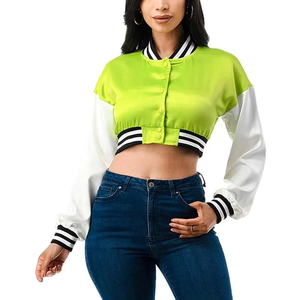 Vente chaude femmes recadrée Satin Varsity veste vêtements d'extérieur mode culture Varsity Baseball veste confortable séchage rapide CroP haut - Product Image 1