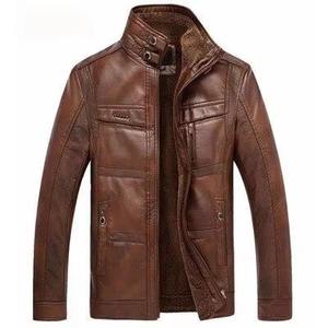 Veste en cuir formelle OEM pour hommes col montant Logo personnalisé Design avant hiver chaud doublé coupe ample disponible en gros - Product Image 1