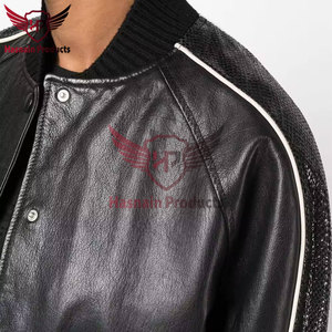 Veste universitaire pour femme en cuir véritable noir avec boutons-pression, bordure blanche et ourlet côtelé – Manteau d'hiver personnalisé et chaud - Product Image 5