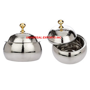 Hotpot de acero inoxidable martillado, hecha a mano cazuela de calidad superior, diseñador de forma redonda, nuevo calentador de alimentos de Metal - Product Image 1