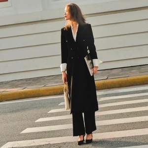 เสื้อโค้ทกันหนาวผ้าคอตตอนผ้าไหมกระดุมสองแถวสไตล์มินิมอลลิสต์สำหรับผู้หญิงทรงยาวหรูหราดีไซน์สูง - Product Image 1