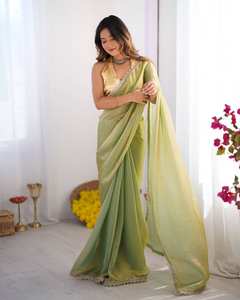Tenue de soirée exclusive Collection de saris en organza Rides Séchage rapide Style moderne Disponible Tarif de gros pour décontracté - Product Image 2