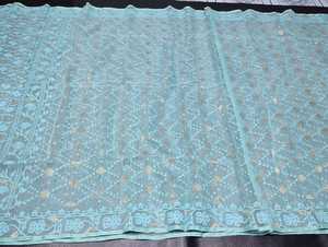Exclusivo de alta calidad Deshi Dhakai Jamdani Sharee para mujeres JAMDANI tela azul rojo verde dorado cielo azul de Bangladesh - Product Image 6