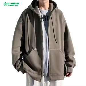 Sweat à capuche zippé personnalisé avec strass sur les manches, coupe classique, respirant, oversize, pour hommes, femmes, unisexe, surpiqûres blanches, 100% coton - Product Image 3