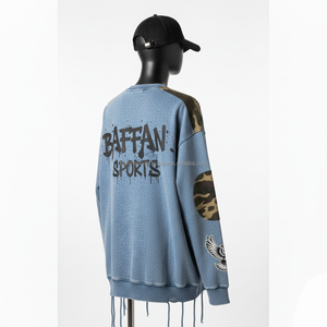 Sudadera Extra Grande para Mujer, Algodón Premium GSM, Felpa Azul con Paneles en los Hombros, Logotipo de Transferencia Térmica, Sudaderas Transpirables para Mujer - Product Image 5