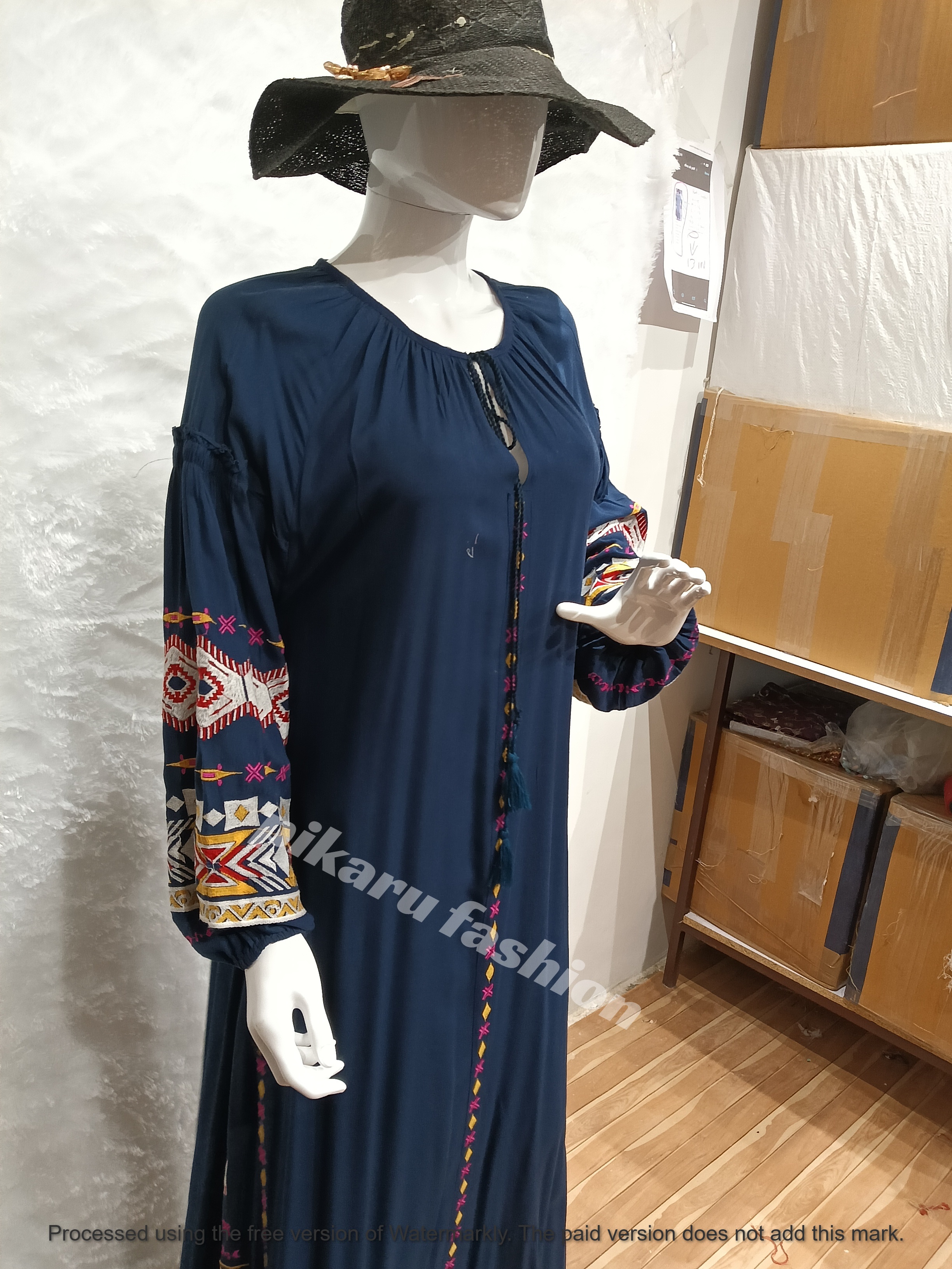 High Fashion Best Quality Blue Embroidered Boho Gypsy Wedding Dress Long  Sleeve O-Neck Floor Length Ukrainian Style Woven Weave| Alibaba.com