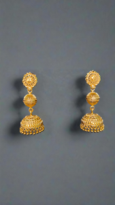 Compra un juego de pendientes antiguos con diseño tradicional de 22CT chapado en oro estilo Jhumka pendientes joyería para mujer - Product Image 3