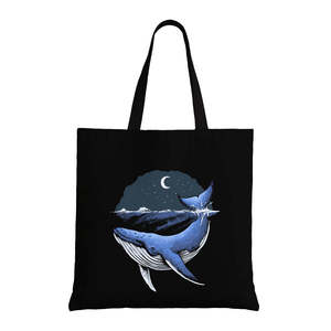 Blue Whale Ocean Theme Tote <b>Bag</b> Durable Lightweight Canvas Heat Transfer Animal Letters <b>Medium</b> for Daily Use Advertising - Product Image 6
