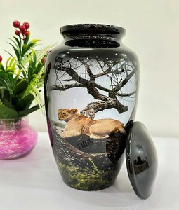 Handcrafted Lioness Sitting Quietly Cremation Urn <b>for</b> Adult <b>Ashes</b> Completely Metal Crafted - Product Image 2