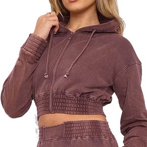 Chándal lavado ácido para mujer con logotipo personalizado, conjunto de pantalones y sudadera informal para correr lavado ácido para mujer a la moda - Product Image 4