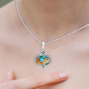 Colgante de joyería fina, colgante de joyería de piedras preciosas de cobre turquesa de ostra de Plata de Ley 925 con sello 925, joyería colgante de plata - Product Image 4