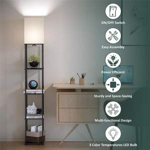 Lampe sur pied en métal avec étagères en bois / Lampe sur pied avec mode de couleur réglable / Lampe d'angle lumineuse en jute - Vente en gros - Product Image 3