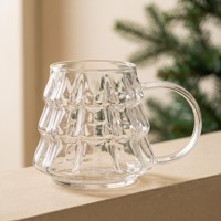 Mug en verre borosilicate de 400 ml en forme de sapin de Noël avec poignée pour café et lait, tasse de Noël transparente avec logo personnalisé