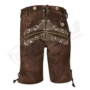 Cuero genuino Nueva moda Transpirable Ropa casual-Hombres Bavarian Trachten-Lederhosen Trajes de cuero marrón-pantalones cortos - Product Image 3