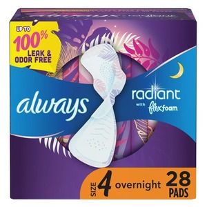 Coussinets féminins Always Radiant avec ailes, taille 4, absorption pendant la nuit, parfumés, 28 CT - Product Image 6