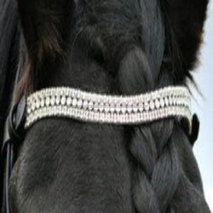 Nouveau style cousu à la main 5 rangées de cristaux clairs chaîne en métal bling sur mesure bande de front de cheval en cuir noir avec bouton de pression - Product Image 5