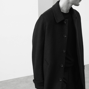 Abrigo Largo de Invierno para Hombre, Estilo Gabardina, Casual de Negocios, Corte Entallado, Minimalista, de Lana Negra de Lujo, con Botones - Product Image 6