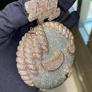 Ravissant entièrement glacé dessin animé Hip Hop pendentif rond brillant Moissanite VVs clarté diamants 925 argent Sterling pour hommes - Product Image 2