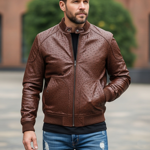 Blouson aviateur en cuir pour homme, style moto, à capuche, motif écossais, respirant, vêtement d'extérieur d'été - Product Image 2