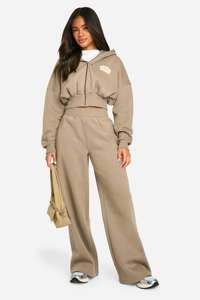 Ensemble de survêtement de jogging à jambe droite avec poches et pantalons de survêtement respirants pleine longueur pour femmes kaki Sports Bubble Slogan - Product Image 4