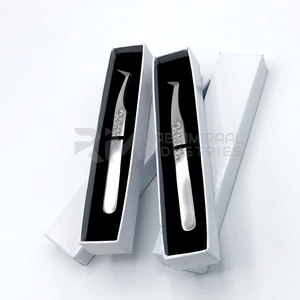 Pince à cils en argent uni RMI tendance de vente chaude/2 points différents/45 degrés/droite/pièces simples emballage de boîte de carte blanche - Product Image 5